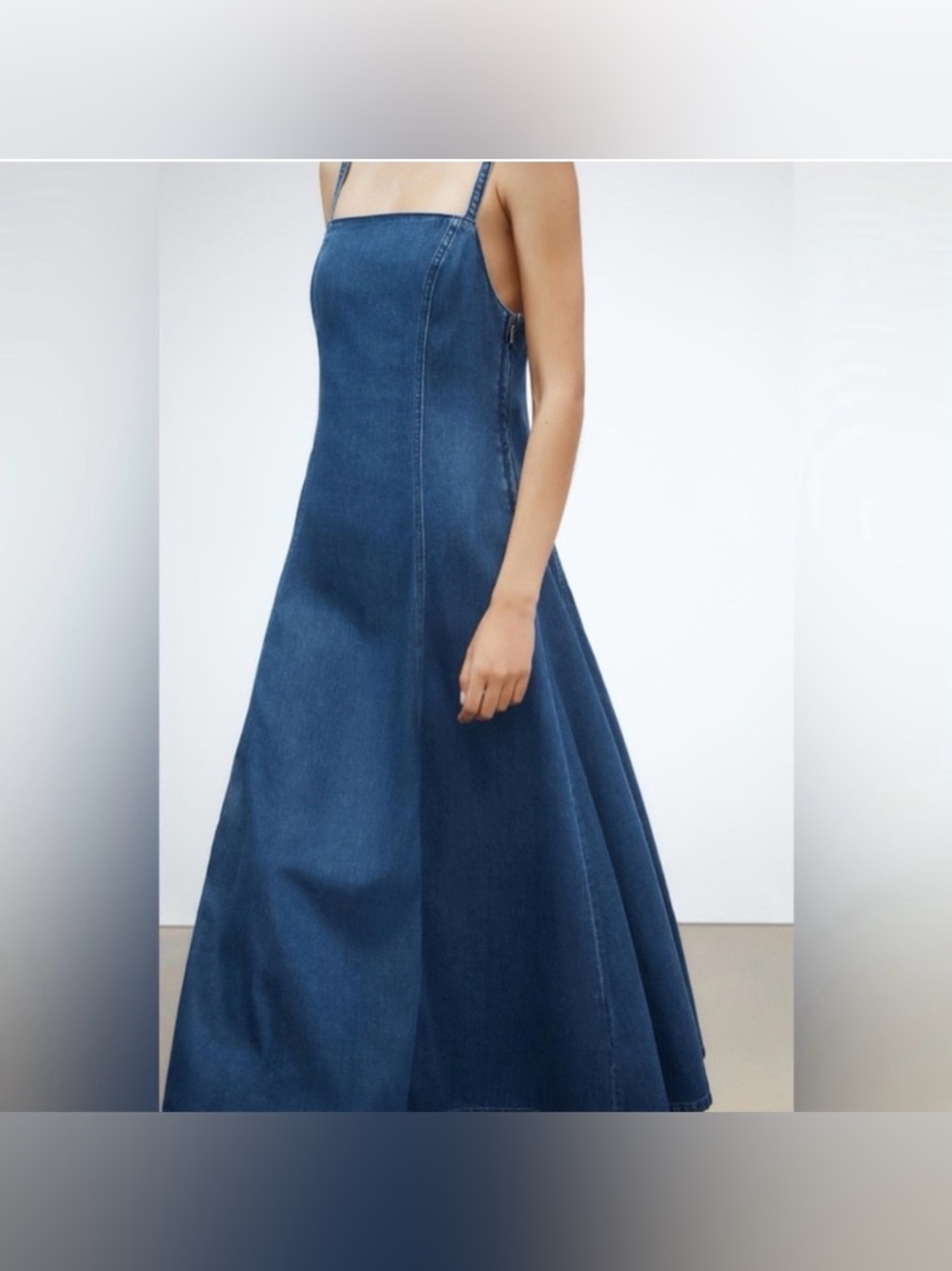 Zara Denim Maxi Dress with Spaghetti Straps - Blue